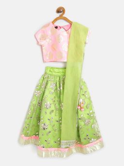 PSPeaches - Girls Green Lehenga Choli (Set of 3)