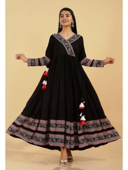 Kipek - Womens Rayon Printed Flared Dress Black