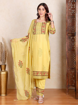 Chowkhat - Hand Block Printed Pure Cotton Suit set with Pants and Dupatta
