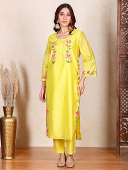 Chowkhat - Floral Hand Painted Chanderi Kurta and Pant Set