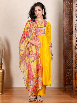 Chowkhat - Hand Embroidered Nyra Style Muslin Suit set with Pants and Dupatta