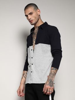 Campus Sutra - Men Navy Blue & Light Grey Contrast Panel Shirt