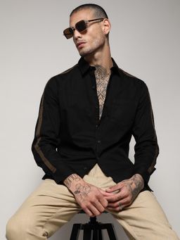 Campus Sutra - Men Jet Black Side Striped Shirt