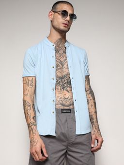 Campus Sutra - Men Light Blue Basic Shirt
