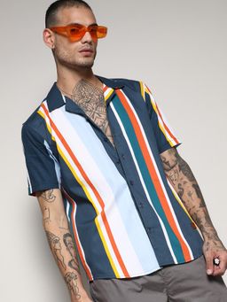 Campus Sutra - Men Striped Button Up Cotton Shirt