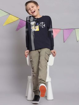 Monte Carlo - Boys Navy Blue Blended Full Sleeves T-shirt