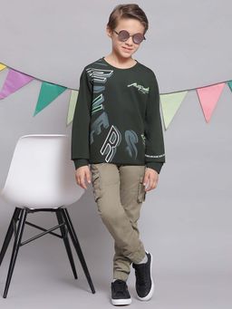 Monte Carlo - Boys Green Blended Full Sleeves T-shirt