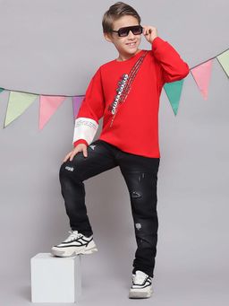 Monte Carlo - Boys Red Blended Full Sleeves T-shirt
