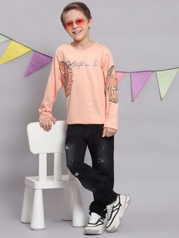 Monte Carlo - Boys Peach Blended Full Sleeves T-shirt