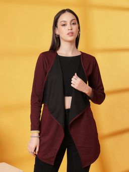 RIGO - Maroon Women Cover Up Ruffle Waffle Shrug