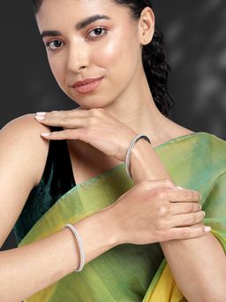 Peora - White Cubic Zirconia Studded Silver Plated Bangle Set Stylish Jewellery for Women (2.6)