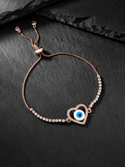 Peora - Rose Gold Plated Cubic Zirconia Studded Slider Bracelet Gift for Women (Adjustable)