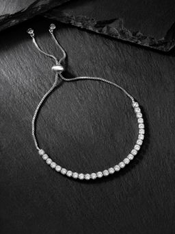 Peora - Silver Plated Cubic Zirconia Studded Slider Fancy Bracelet for Women (Adjustable)