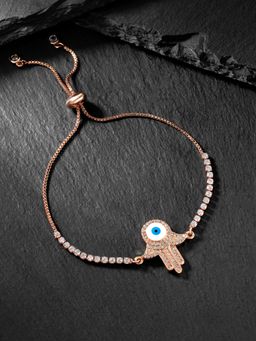 Peora - Rose Gold Plated Cubic Zirconia Studded Slider Bracelet Fancy for Women (Adjustable)