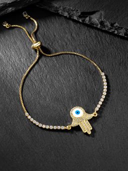 Peora - Gold Plated Cubic Zirconia Studded Slider Bracelet Gift for Women (Adjustable)