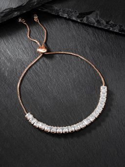 Peora - Rose Gold Plated Cubic Zirconia Studded Slider Charm Bracelet for Women (Adjustable)