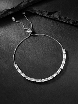 Peora - Silver Plated Baguette Stone Studded Slider Charm Bracelet for Girls and Women (Adjustable)