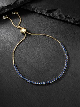 Peora - Gold Plated Blue Cubic Zirconia Studded Slider Bracelet for Women (Adjustable)