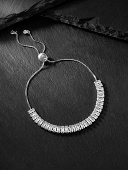 Peora - Silver Plated Cubic Zirconia Studded Slider Charm Bracelet Fancy for Women (Adjustable)