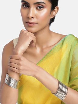 Peora - Traditional Antique Look Silver Plated Metal Bangle Set for Women (2.4)
