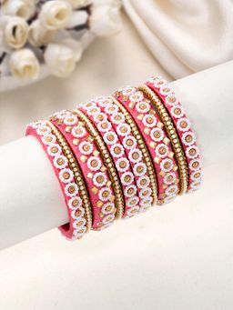 Peora - Gold Plated Ethnic Crystal Beads Studded Pink Chuda Bangle Set for Women (2.6)