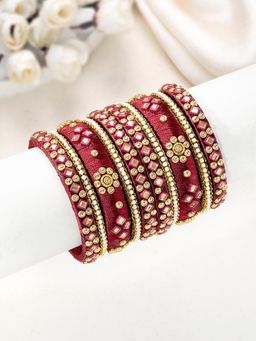 Peora - Gold Plated Ethnic Kundan Studded Maroon Chuda Bangle Set for Women (2.6)