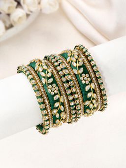 Peora - Gold Plated Ethnic Kundan Studded Green Chuda Bangle Set for Women (2.6)
