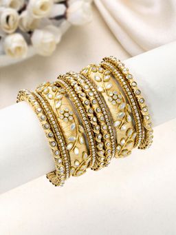 Peora - Gold Plated Ethnic Kundan Studded Champagne Chuda Bangle Set for Women (2.6)