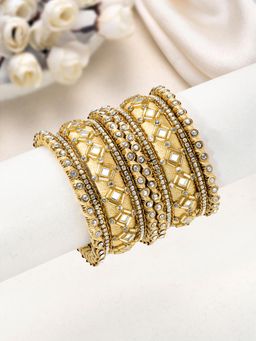 Peora - Gold Plated Ethnic Kundan Studded Champagne White Chuda Bangle Set for Women (2.6)