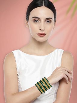 Peora - Gold Plated Green Floral Ethnic Bangles Chuda Set Traditional Jewellery for Women (2.6)