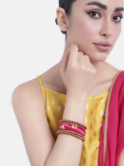Peora - Synthetic Stone Studded 2.6 Rani Pink Silk Thread Bangles Set Ethnic for Women (2.6)