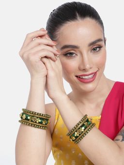 Peora - Synthetic Stone Studded 2.6 Green Silk Thread Bangles Set Ethnic for Women (2.6)