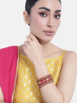 Peora - Kundan Studded 2.6 Red Silk Thread Bangles Set Ethnic Fashion Gift for Women (2.6)