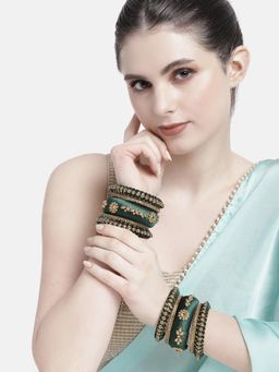 Peora - Kundan Studded 2.6 Green Silk Thread Bangles Set Ethnic Fashion Gift for Women (2.6)