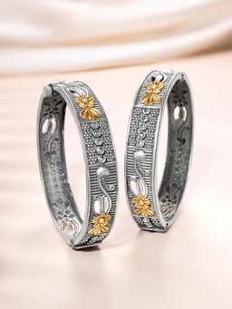 Peora - Oxidized Silver Plated Ethnic Metal Bangles for Women (2.6)