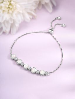 Peora - Silver Plated Mother of Pearl Cubic Zirconia Studded Bracelet for Women (Adjustable)