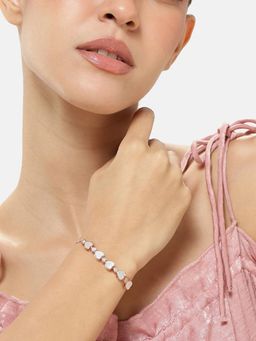 Peora - Rose Gold Plated Mother of Pearl CZ Studded Bracelet Jewellery for Women (Adjustable)