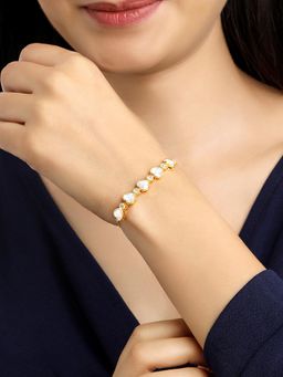 Peora - Gold Plated Mother of Pearl Cubic Zirconia Studded Bracelet for Women (Adjustable)