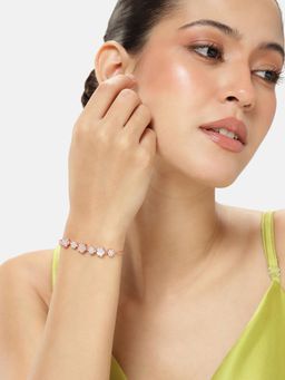 Peora - Rose Gold Plated Cubic Zirconia Studded Bracelet Fancy Fashion for Women (Adjustable)