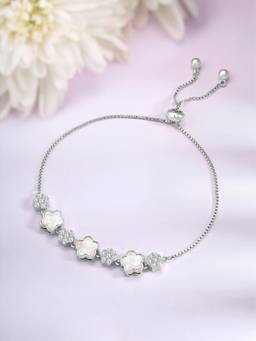Peora - Silver Plated Cubic Zirconia Studded Bracelet Fancy Fashion for Women (Adjustable)