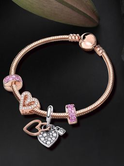 Peora - Gold Plated Cubic Zirconia Studded Fancy Charm Bracelet Fashion Jewellery for Women