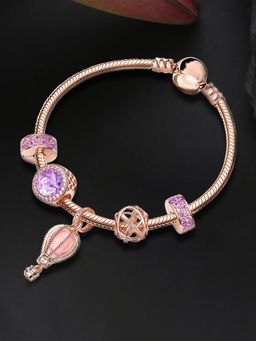 Peora - Gold Plated Cubic Zirconia Studded Fancy Charm Bracelet Fashion for Women Girls