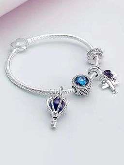 Peora - Silver Plated Cubic Zirconia and Crystal Studded Fancy Charm Bracelet for Women