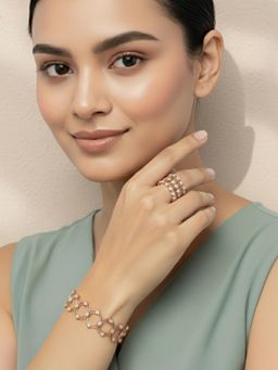 Peora - Rose Gold Plated Cubic Zirconia Studded Fancy Bracelet Cum Ring for Women (Adjustable)