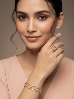 Peora - Gold Plated Cubic Zirconia Studded Fancy Charm Bracelet Cum Ring for Women (Adjustable)