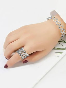 Peora - Silver Plated Star Pattern Fancy Transformable Bracelet cum Ring Jewellery for Women