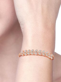 Peora - Rose Gold Plated Cubic Zirconia Studded Leaf Design Bracelet for Women (Adjustable)