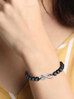 Peora - Black Beads Studded Bracelet Stylish Fashion Gift for Men and Women (Adjustable)