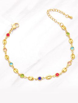 Peora - Gold Plated Multicolor Synthetic Stone Studded Fancy Openable Bracelet for Women