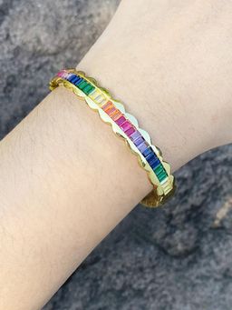 Peora - Gold Plated Multicolor Baguette Stone Studded Fancy Kada Bracelet Gift for Women